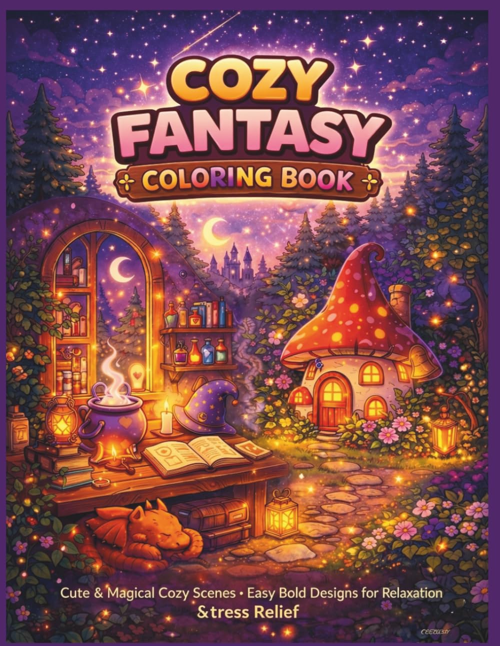 Cozy Fantasy Coloring Book: Cute & Magical Cozy Scenes Easy Bold Designs for Relaxation & Stress Relief (Cozy Escape Coloring Series)