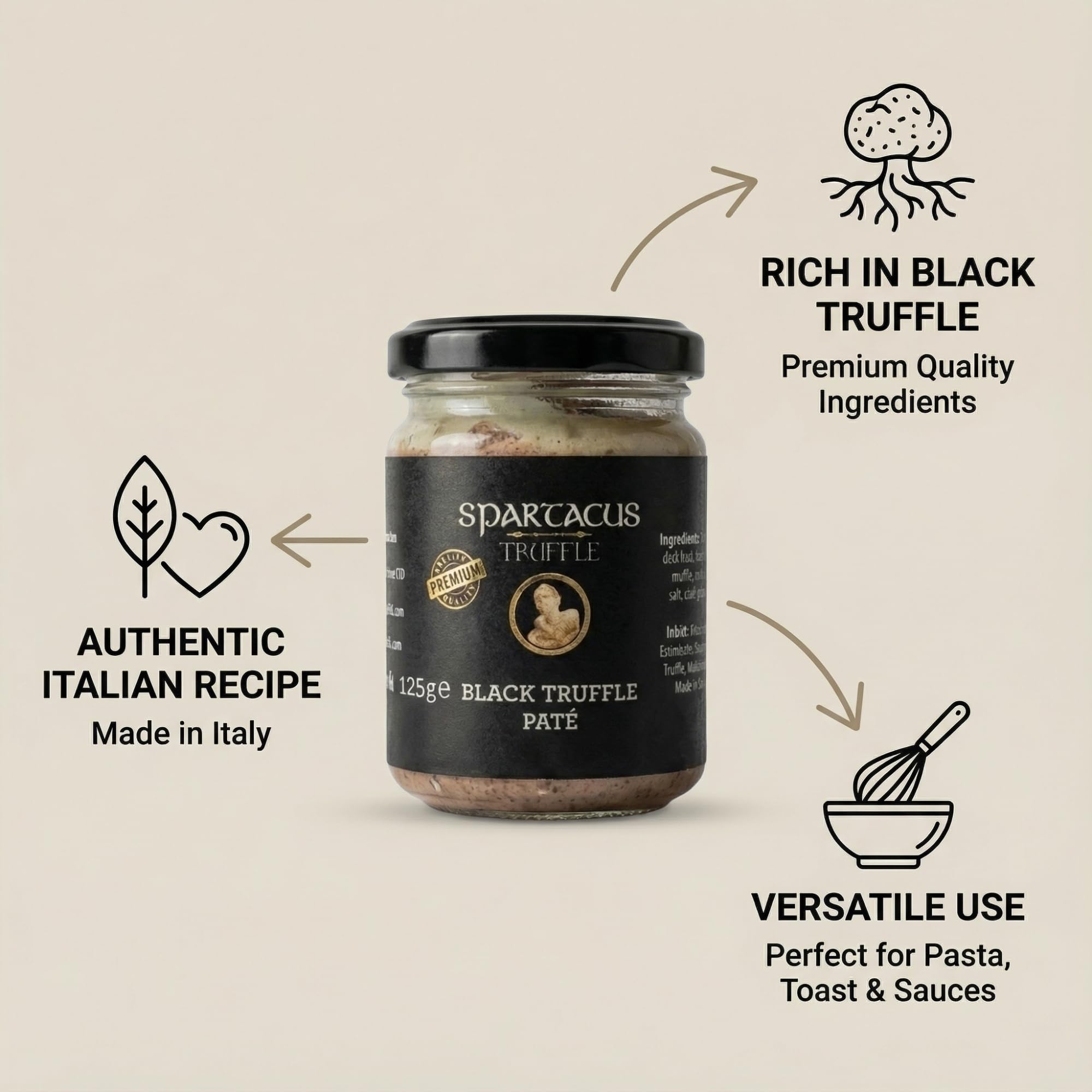 Pâté de foie d'oie à la truffe Spartacus,125g | Tartinade gourmande, Véritable foie d'oie, Pour pâtes, risottos, viandes, crostinis, Produit gastronomique luxueux
