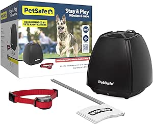 PetSafe Stay &amp; Play Wireless Pet Fence for Stubborn Dogs - No Wire Circular Boundary, Secure 3/4-Acre Yard, For Dogs 5lbs+, America&#39;s Safest Wireless Fence From Parent Company INVISIBLE FENCE Brand