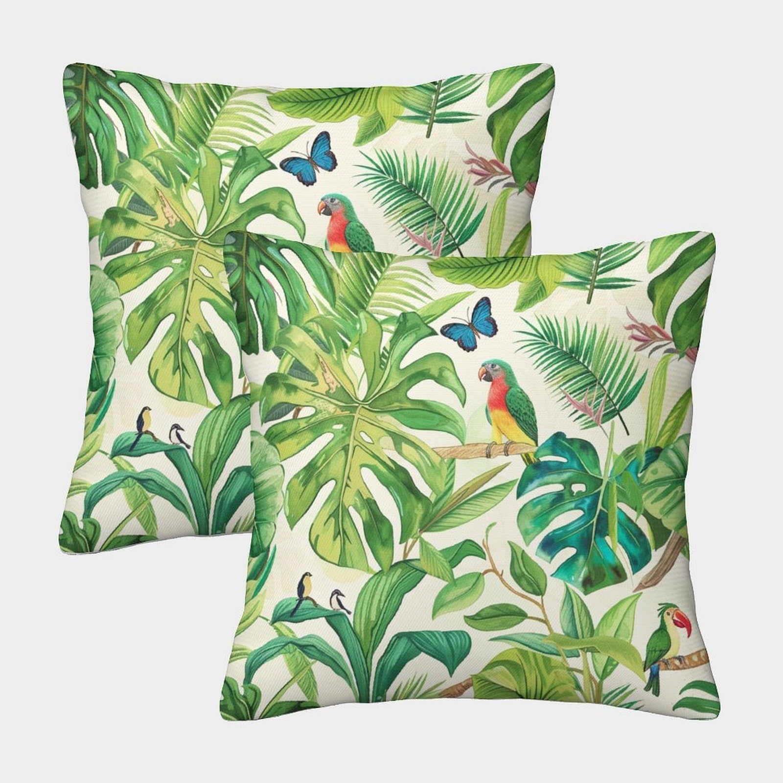 kaiyun 2 Pack 50x50cm Pillow Cases,Tropical Plants - Colorful Birds Decorative 3D Printed Cushion Cover,sofa Bed Decorative Cushions