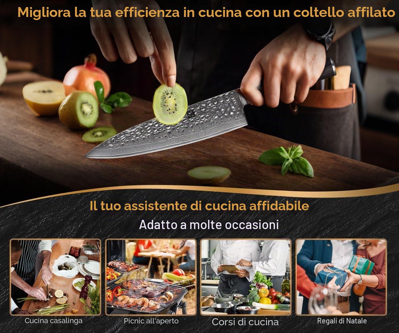 XINZUO 20.1cm Coltello da Cuoco Acciaio Damasco, Coltello da chef Professionale Forgiato a Mano Coltello da Cucina con Ergonomico Manico in Legno di Pakka- He Serie