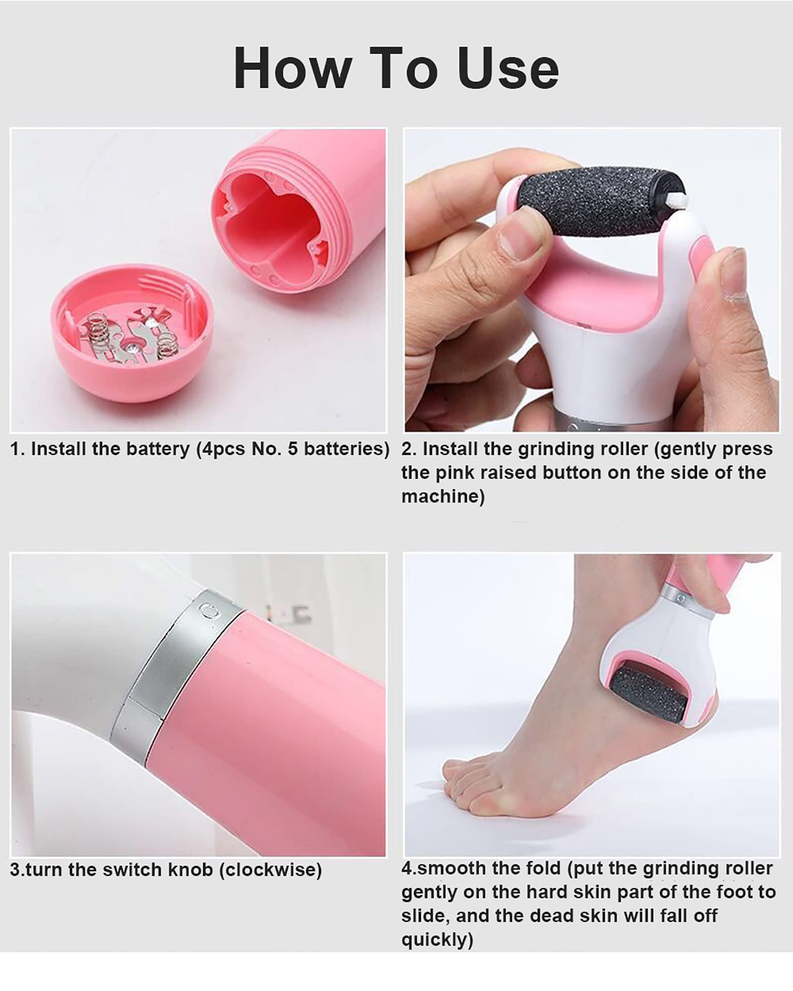 Lima eléctrica para pies con rotación de 360 °, removedor de Callos USB para pies, removedor de Piel Dura, máquina de pedicura para pies, Herramientas para el Cuidado, Rosa (Rosa)