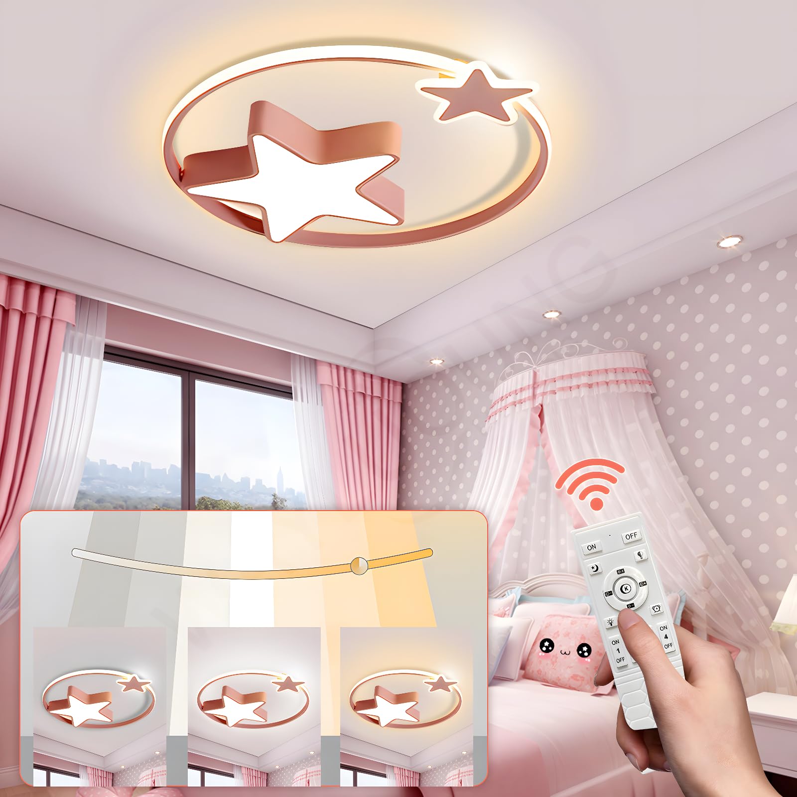 Pink LED Ceiling Light | Modern Round Children's Lamp | Star - View #11