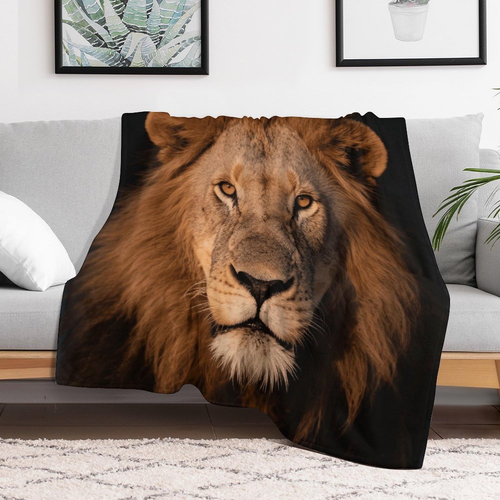 Custom Lion Family with Cubs Blanket Lightweight Flannel Fleece Throw for Couch Sofa Bed Luxury Soft Cozy Plush Lap Bedtime Blanket for All Seasons Bedroom Home Decor Gifts 40x50