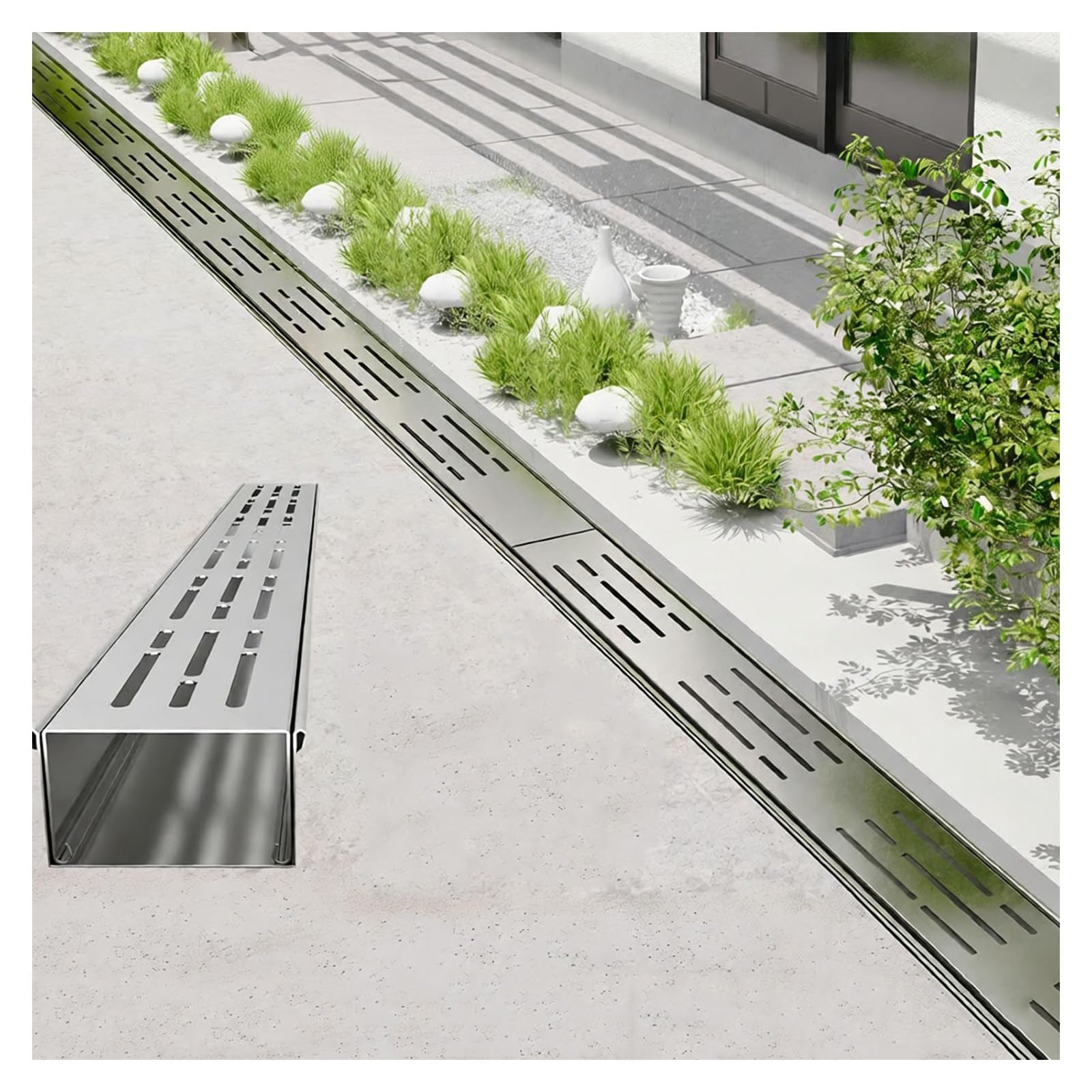 GLDYTVF Durable Drainage Channel with Grate - Outdoor Water Drainage System for Shower Gutter & Trench (H4*W7CM/H1.57*W2.75IN) - Effective Rainwater Management Solution