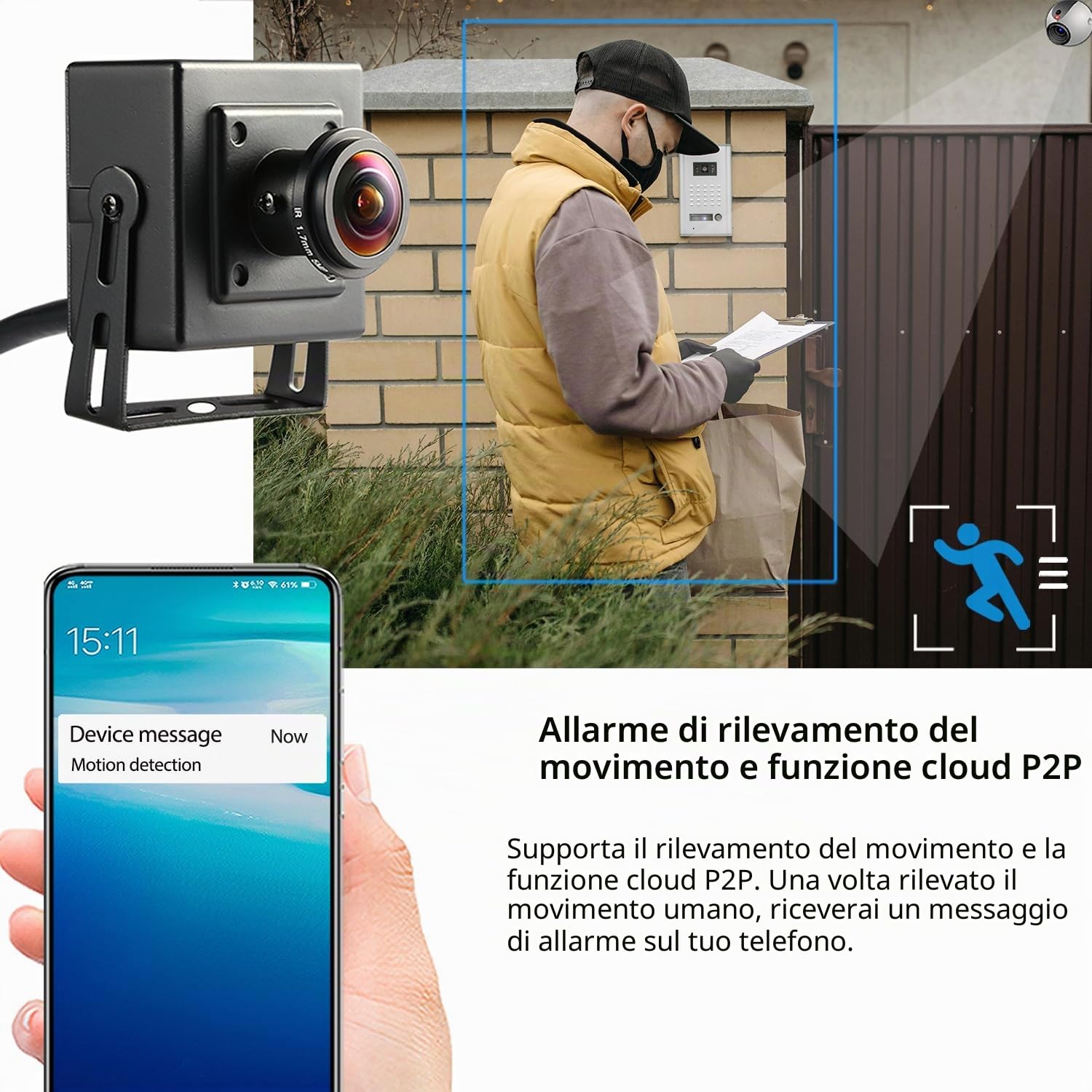 HD 4K 8MP Mini POE IP Camera, piccola sicurezza interna Fisheye 1.7mm Lens 180° angolo di visione P2P Remote View CCTV POE Camera H.265 Motion Detection (I706-3-P-HS82)