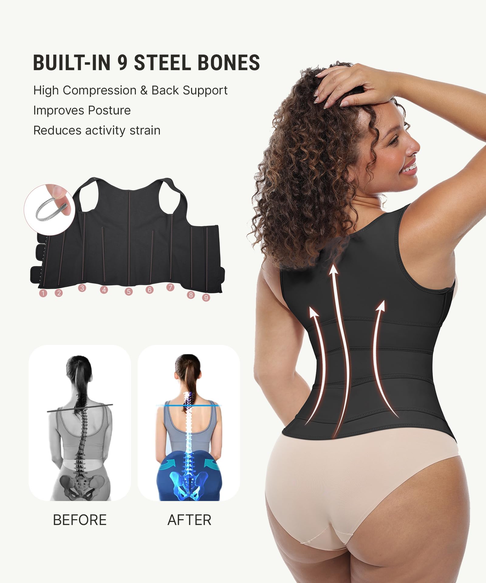 FeelinGirl Ceinture d'entraînement en latex pour femme - Grande taille - Corset à 3 ceintures - Crochets en acier