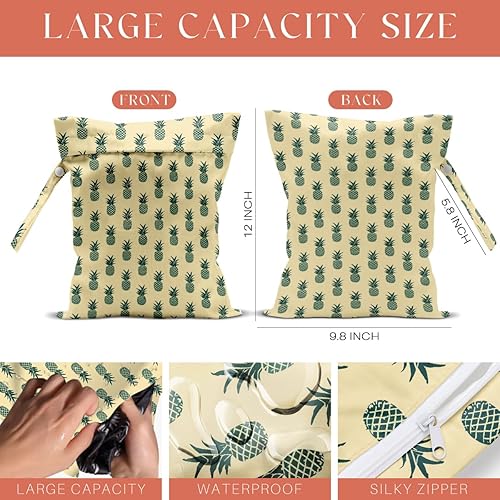 Miniatura 5 de Paquete de 4 bolsas húmedas de frutas, impermeables, lavables, reutilizables, para traje de baño, ropa sucia, pañales, viajes, playa, piscina, yoga,