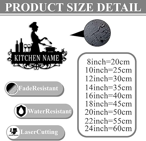 Miniatura 3 de Arte de pared de metal personalizado con nombre de chef, decoración de cocina personalizada con diseño de chef y batidor, letrero único grabado para