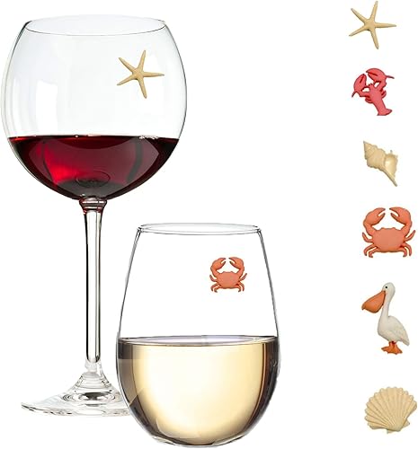 Miniatura 1 de Simply Charmed Juego de 6 marcadores magnéticos para vino de playa, diseño tropical de verano, Resina