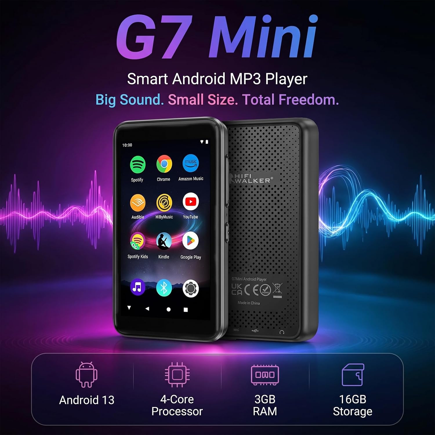 HIFI WALKER G7mini MP3 Player with Bluetooth and WiFi, 3.4-Inch Touchscreen