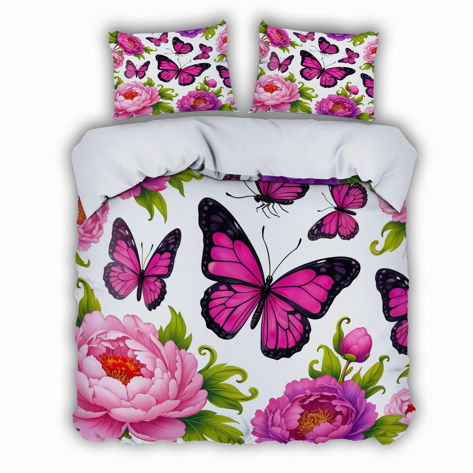Housse couette papillon 3d fleurs lit 2 personnes 220x240cm