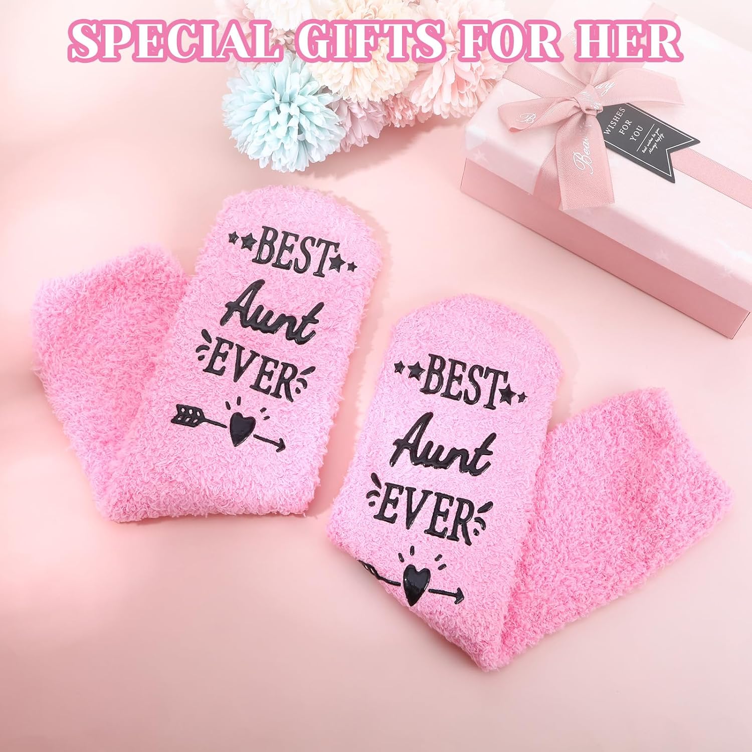Best Aunt Ever Gifts, New Aunt Gifts from Niece for Birthday, Presents for Her Women Grandma Mother in Law Godmother Auntie Coral Fleece Socks with Cake Cup, Valentine's Day Mothers Day Socks (Pink) - Image 5