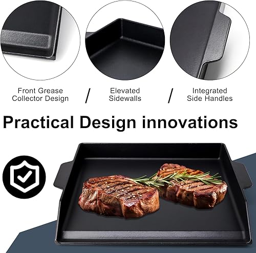 Miniatura 4 de Criditpid Plancha universal de hierro fundido grande con paredes laterales extra altas para parrillas de gas, carbón, parrilla Blackstone de 20