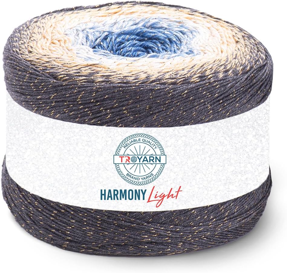 Harmony Light Gradient Yarn Cotton Acrylic Glitter Blend,Soft Lightweight Sport Weight Glitter Yarn for Crochet, Knitting, Baby Blankets, Shawls,Summer Projects 1 Fine - 2x260g / 2x1094 yd (123287)