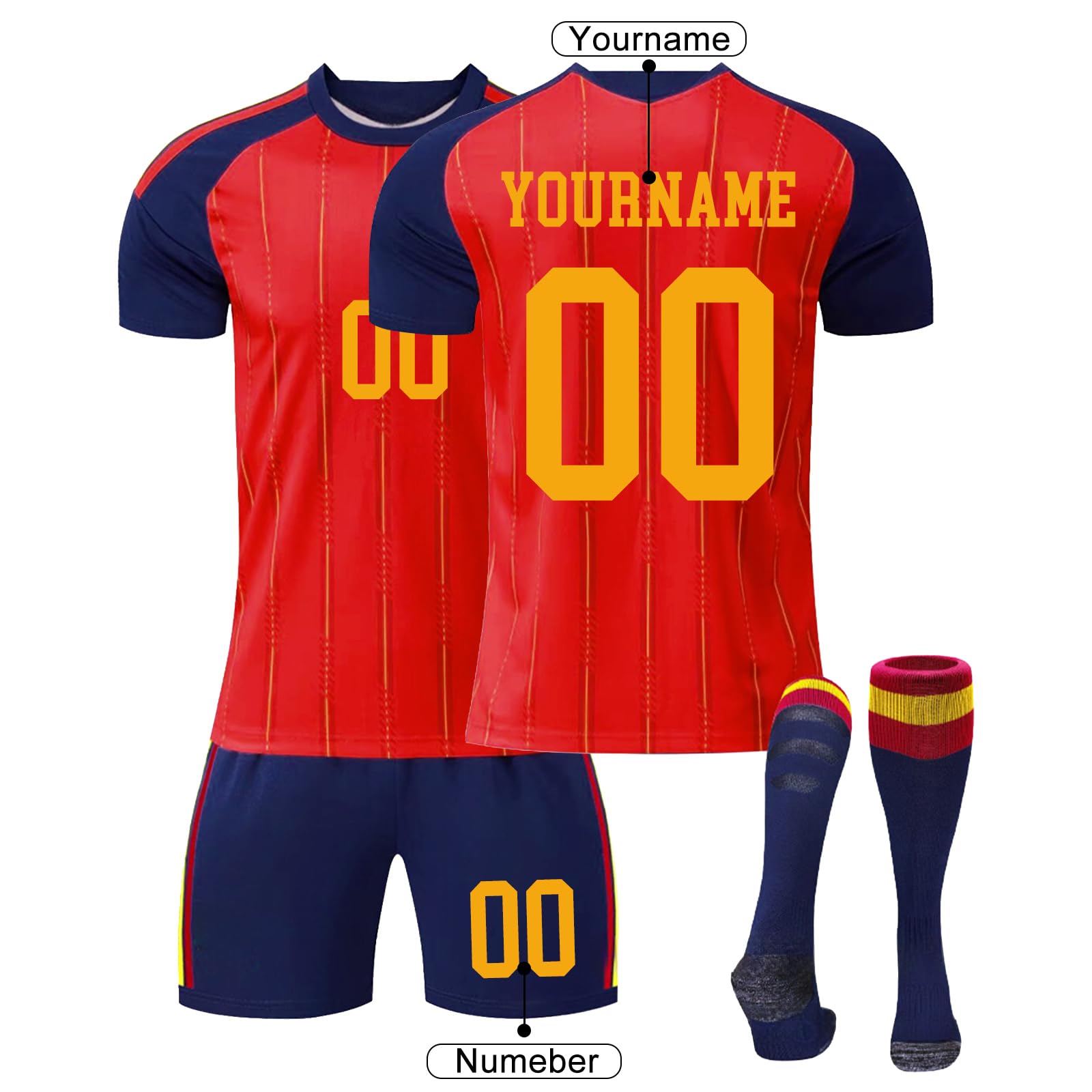 Camiseta de Fútbol Copa Mundial 2026 Personalizadas para Hombres y Niño, Copa Mundial equipación Fútbol DIY Nombre Número con Conjunto Top Pantalón Corto y Calcetines Regalo de Futbol - 3