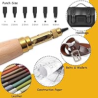 Vista 6 de Boyistar - Perforadora de tornillo japonesa ajustable, 6 tamaños de punta, perforadora para cinturón para cuero, mango de madera, herramienta