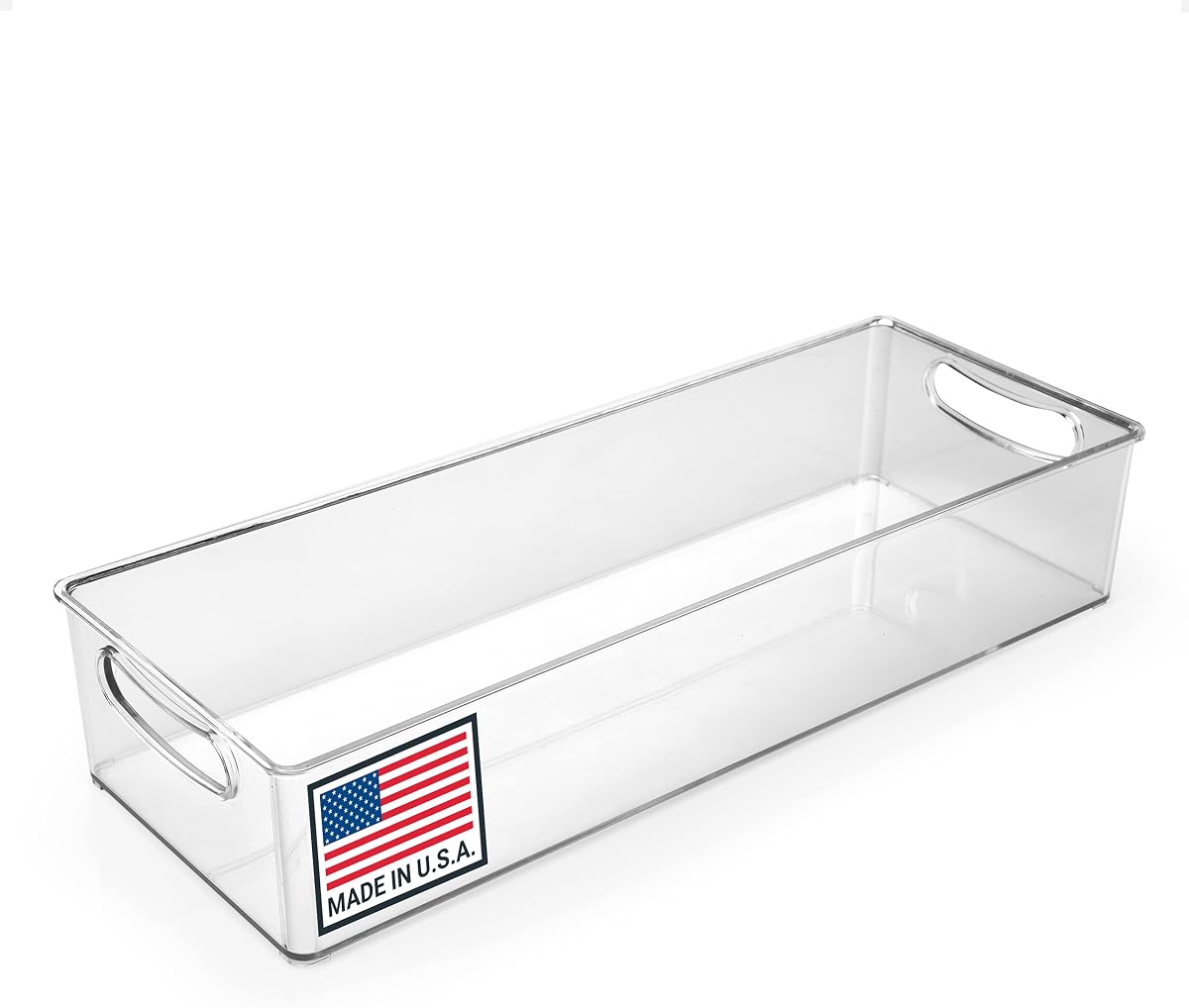 Pikanty Contenedor organizador transparente para refrigerador con asas, contenedor de almacenamiento apilable para refrigerador y despensa de 15 pulgadas para refrigerios, productos agrícolas, latas, yogur, condimentos, apto para lavavajillas y congelador, fabricado en EE. UU.