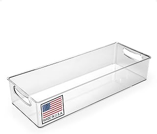 Pikanty - 15-Inch Refrigerator Organizer Bin with Handles - Clear Plastic Storage for Fridge, Pantry, or Countertop - Dishwasher Safe - Made in the USA