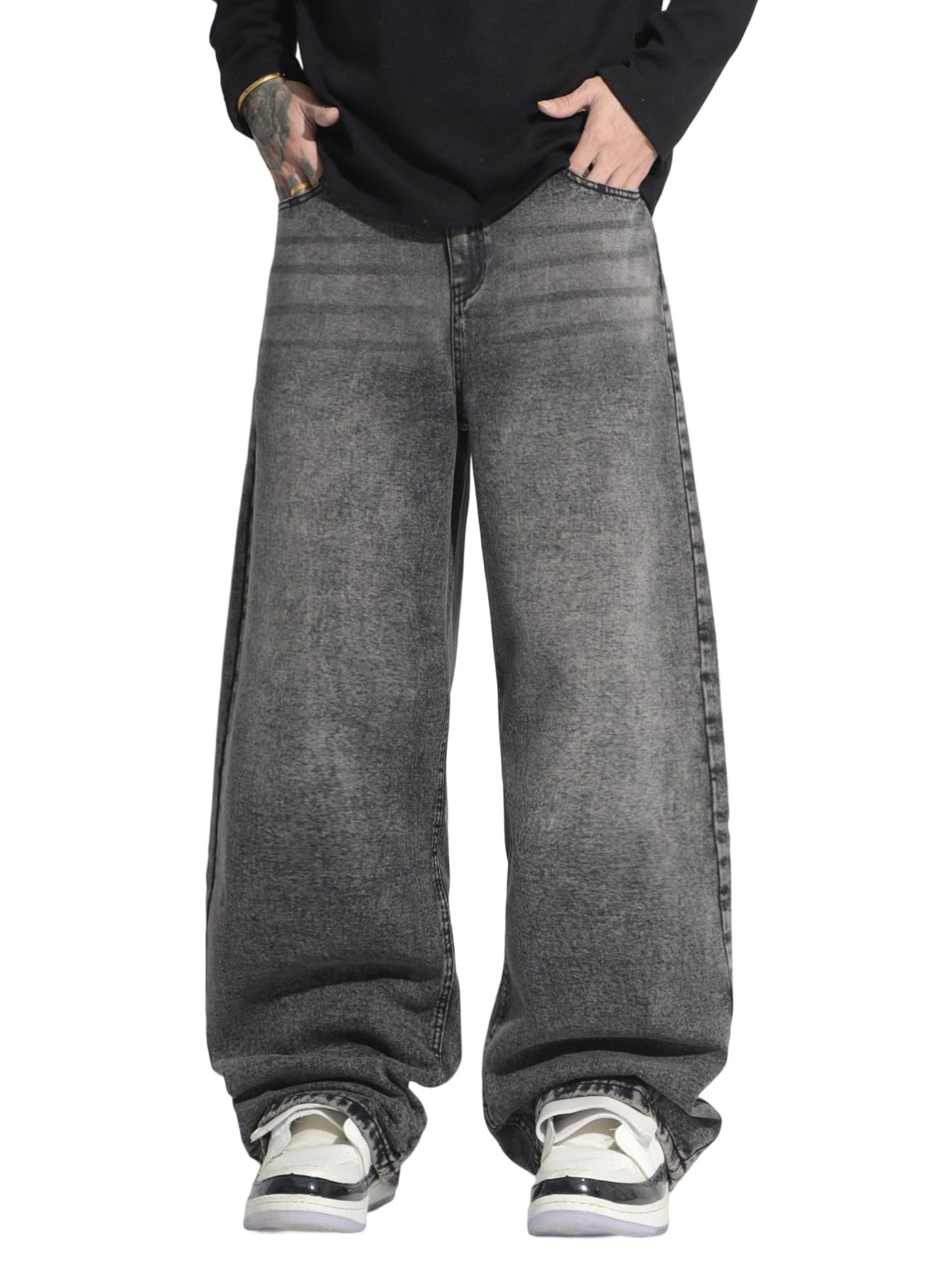 Zewool Herren Irreguläre Naht Baggy Jeans Y2K Hip Hop Weit geschnittene Denim-Hosen Skater Jeans