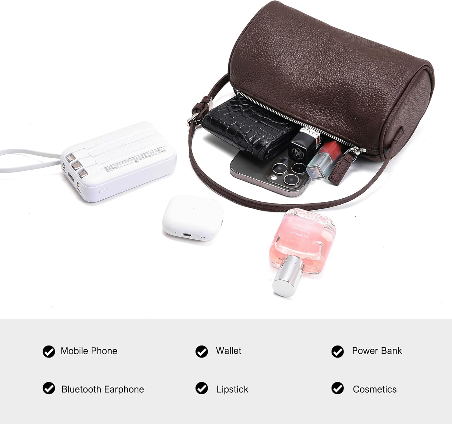 Genuine Leather Crossbody Bag for Women: Small Barrel Purse for Ladies - Designer Hobo Bags Shoulder Handbags - Image 5