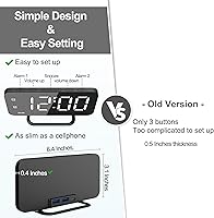 Vista 6 de Reloj despertador digital LED delgado con espejo para dormitorio, con superficie de espejo para maquillaje, regulable, pantalla grande, fácil