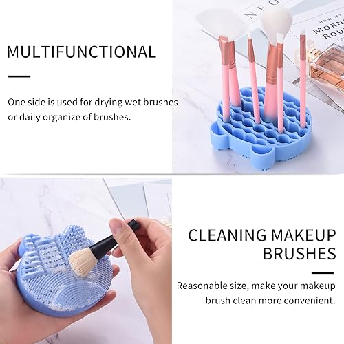 Miniatura 3 de Alfombrilla de limpieza de brochas de maquillaje de silicona con soporte de secado de brochas, tapete limpiador de brochas portátil en forma de oso