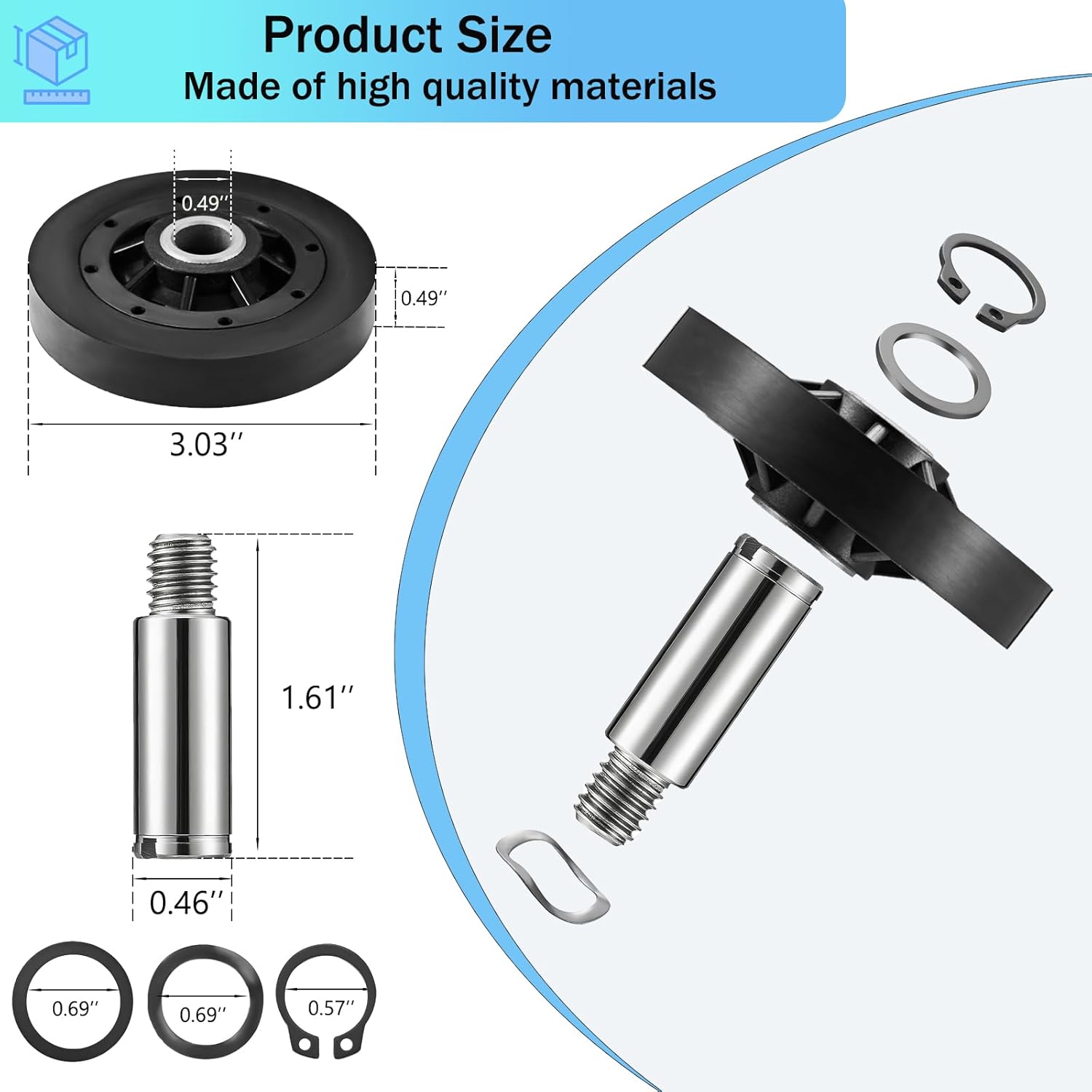Dryer Repair Kit with RB170002 Dryer Roller Kit & D511255P Dryer Cylinder Belt & RB170003 Dryer Drum Glide Kit & D516792 Dryer ldler Pulley - Compatible with Speed Queen 1992 and Newer Dryer