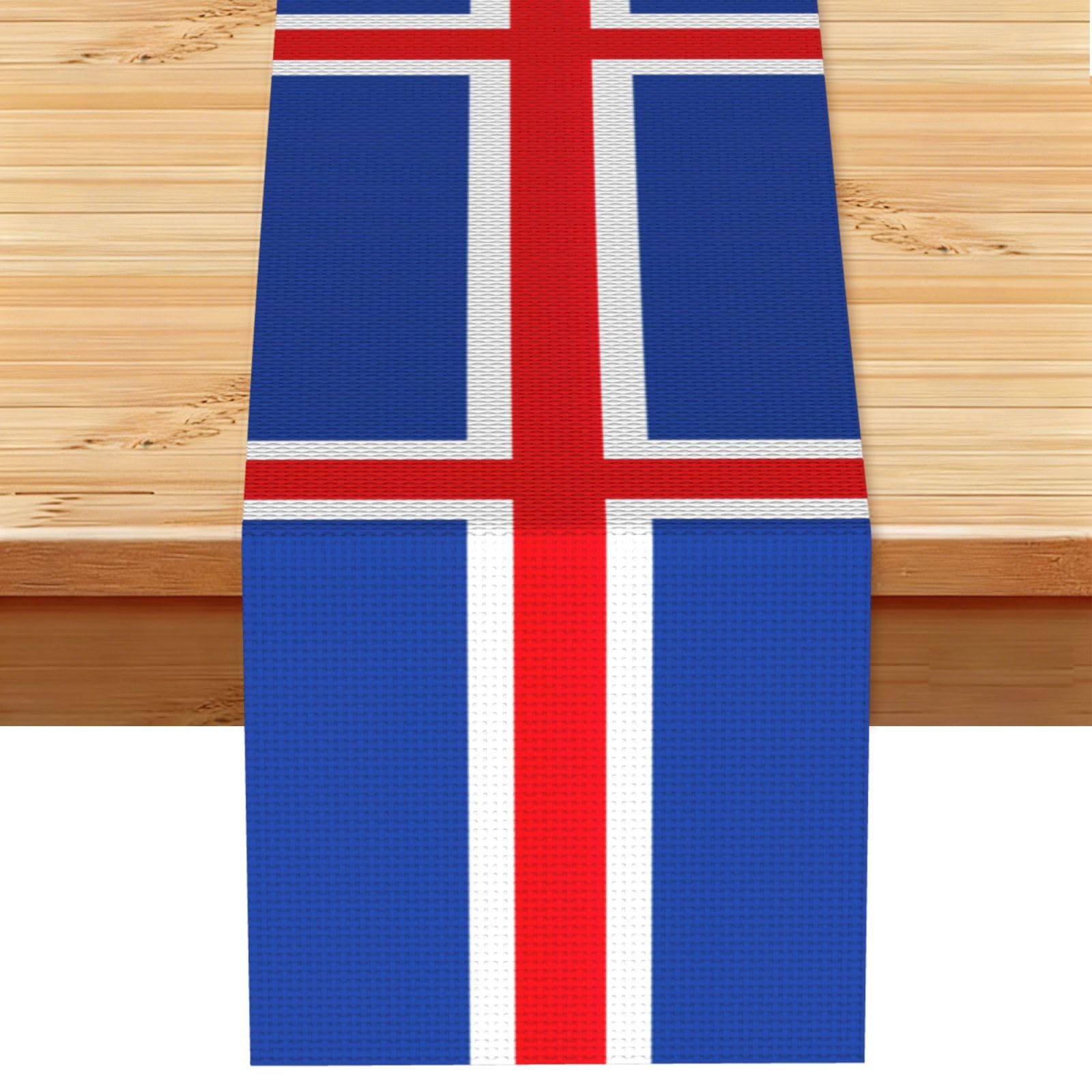Flag of Iceland Printed Table Runner 13 x 72, Wrinkle Resistant Decor for Dining Table Coffee Table Fireplace