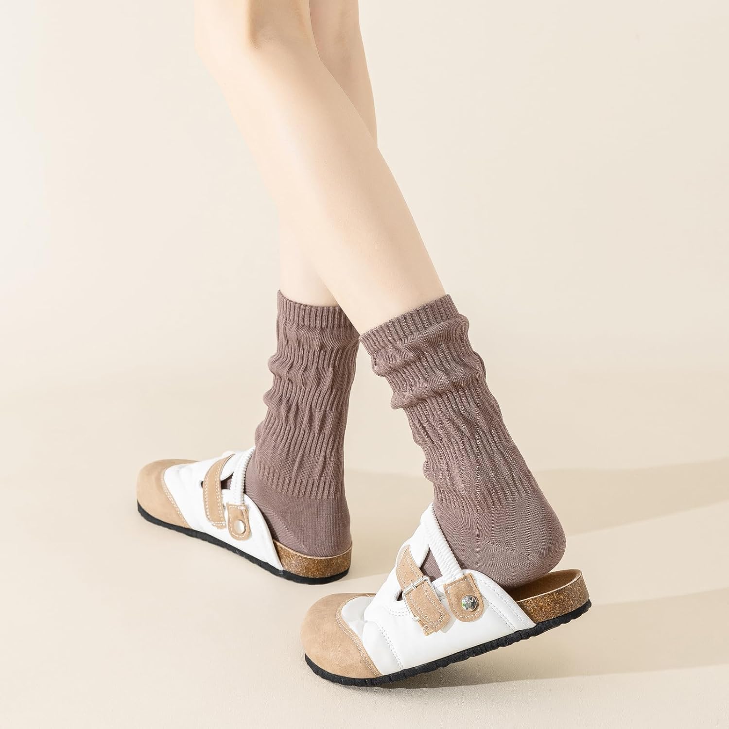 Women's Ribbed Midi Crew Socks - 95% Cotton Comfortable Ankle Socks, Versatile Slouch Fold Over Socks, 4pairs - Image 5