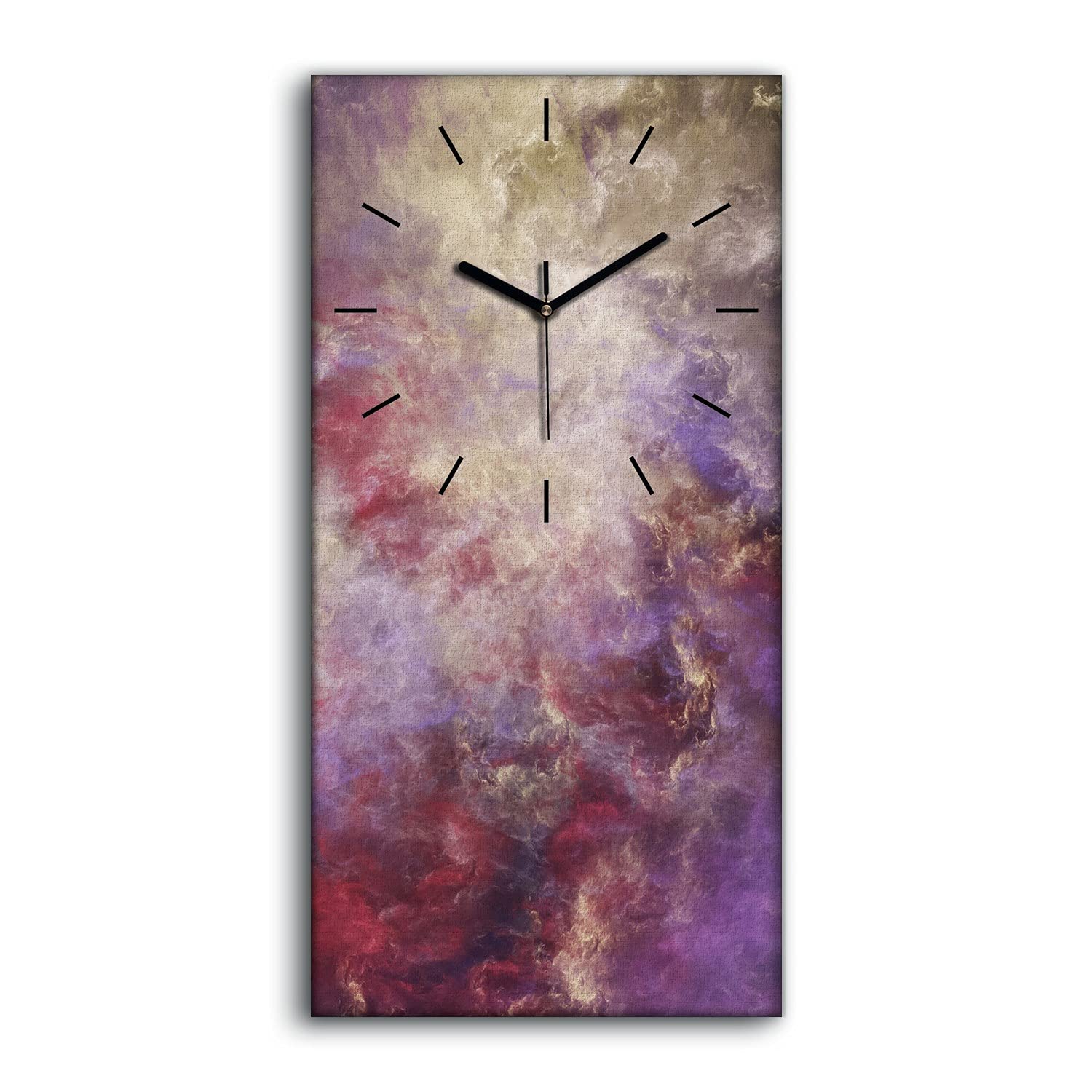 Horloge sur toile 30x60cm nuages surréalistes avec aiguilles noires