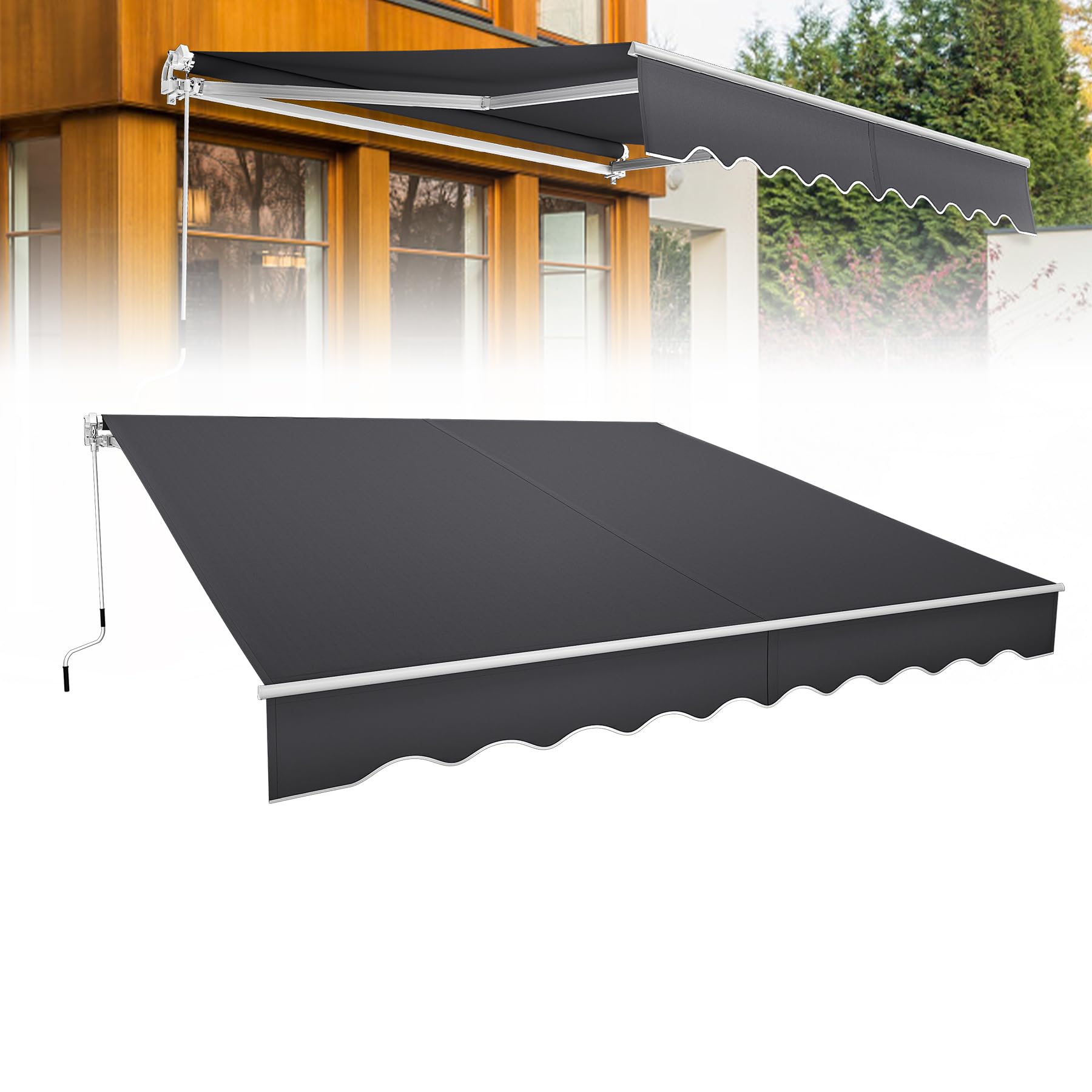 markise 360 cm Froadp Balkon x 300 Gelenkarmmarkise mit Aluminium, Manuelle Handkurbel, Klemmmarkise ohne Bohren für Terrasse & Veranda, UV-beständig, Wasserabweisend, Sonnenschutz, Dunkelgrau Garten BEAST 4.0 Vampire Black Tradional Farbe:Dunkelrot