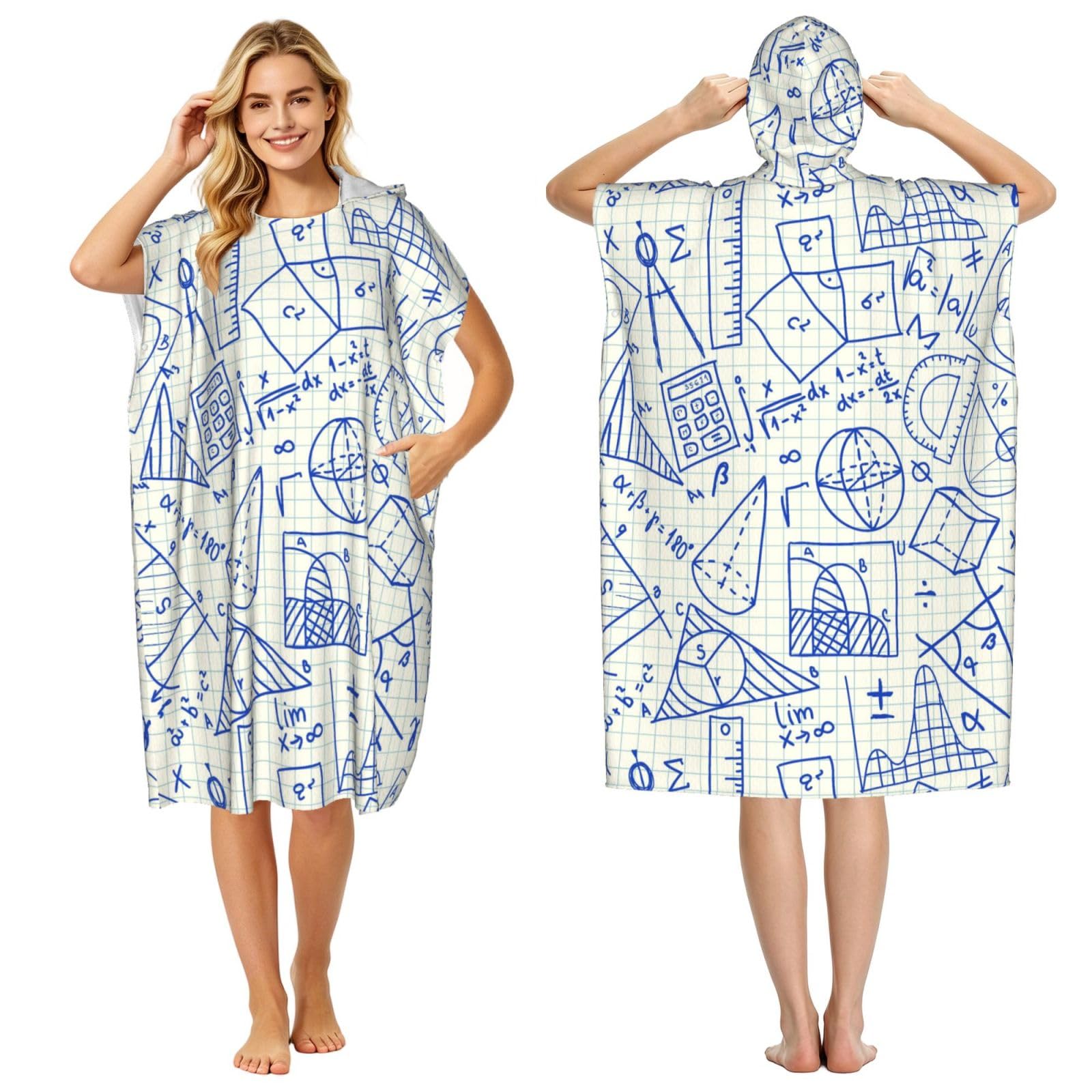 Poadnly Mathematical Pattern, Adult Hooded Beach Towel 90 x 110 cm,Changing Bath Robe, Surf Poncho Towel For Women Men