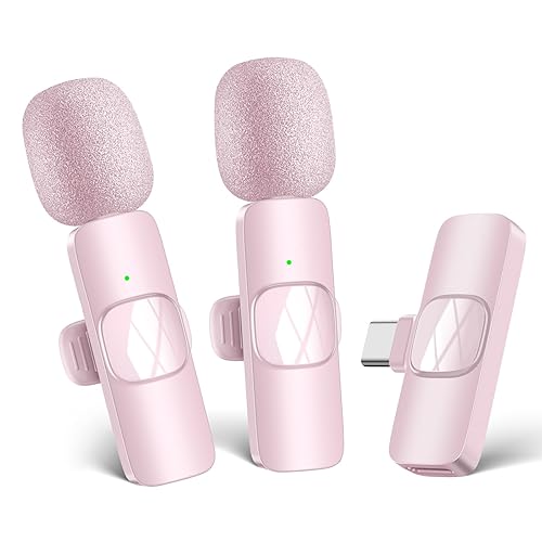 HMKCH Wireless Microphone for Android Phone/iPhone/Laptop, Lavalier Microphone for Video Recording, Vlog, Live Broadcast (Pink) - Pink
