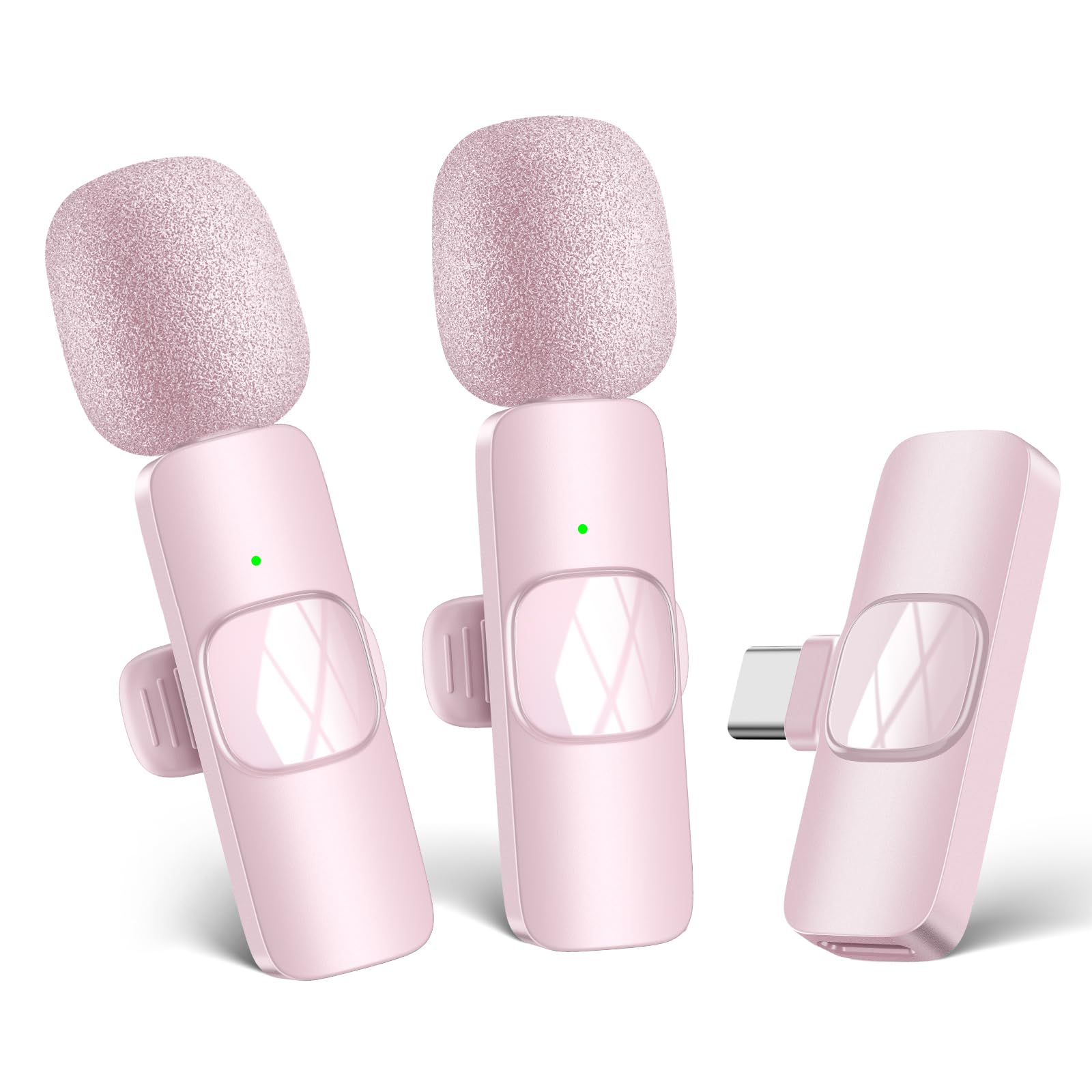 HMKCH Kabelloses Lavalier Mikrofon für Handy/iPhone/Computer, Wireless USB C Ansteckmikrofon für Videoaufnahmen, Vlog, TikTok, YouTube, Rauschunterdrückung, Plug-Play Clip on Mikrofon-Sets(Rosa)