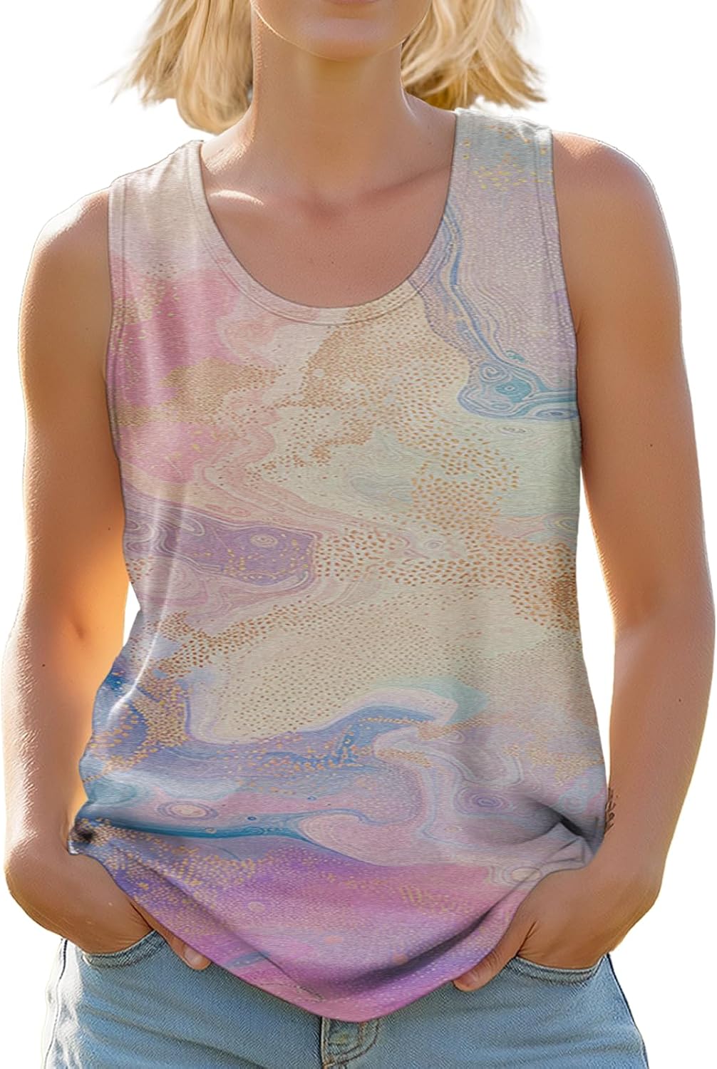 Stylish Women's Crewneck Tank Tops Outdoor Trendy Yoga Workout Shirts Cropped Sleeveless Tshirts Multicolor