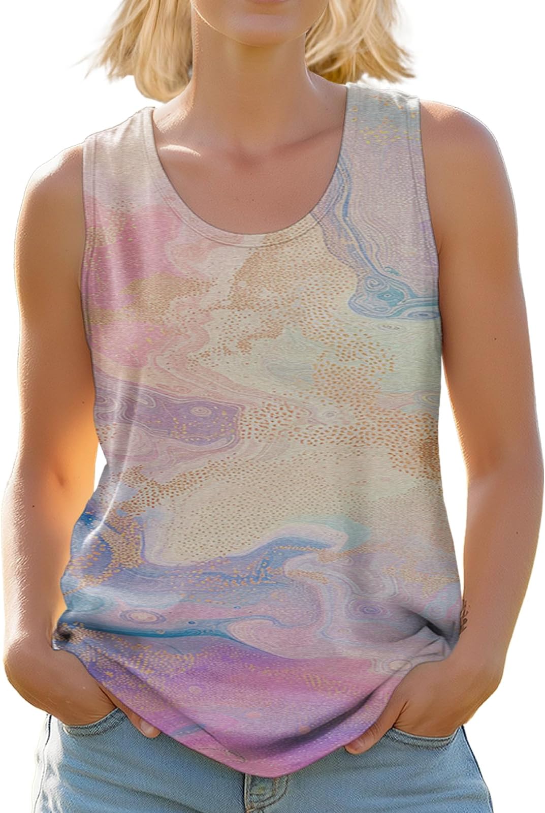 - Stylish Women's Crewneck Tank Tops Outdoor Trendy Yoga Workout Shirts Cropped Sleeveless Tshirts Multicolor
