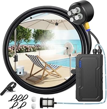 Portable Misting System with Water Pump, 6000mAh Outdoor Misters for Outside Patio, Magnetic Water Cooling Fan Misters Set for Patio, Industrial Fan, Canopy, Sports, Greenhouse, Beach, Dugout, Camping