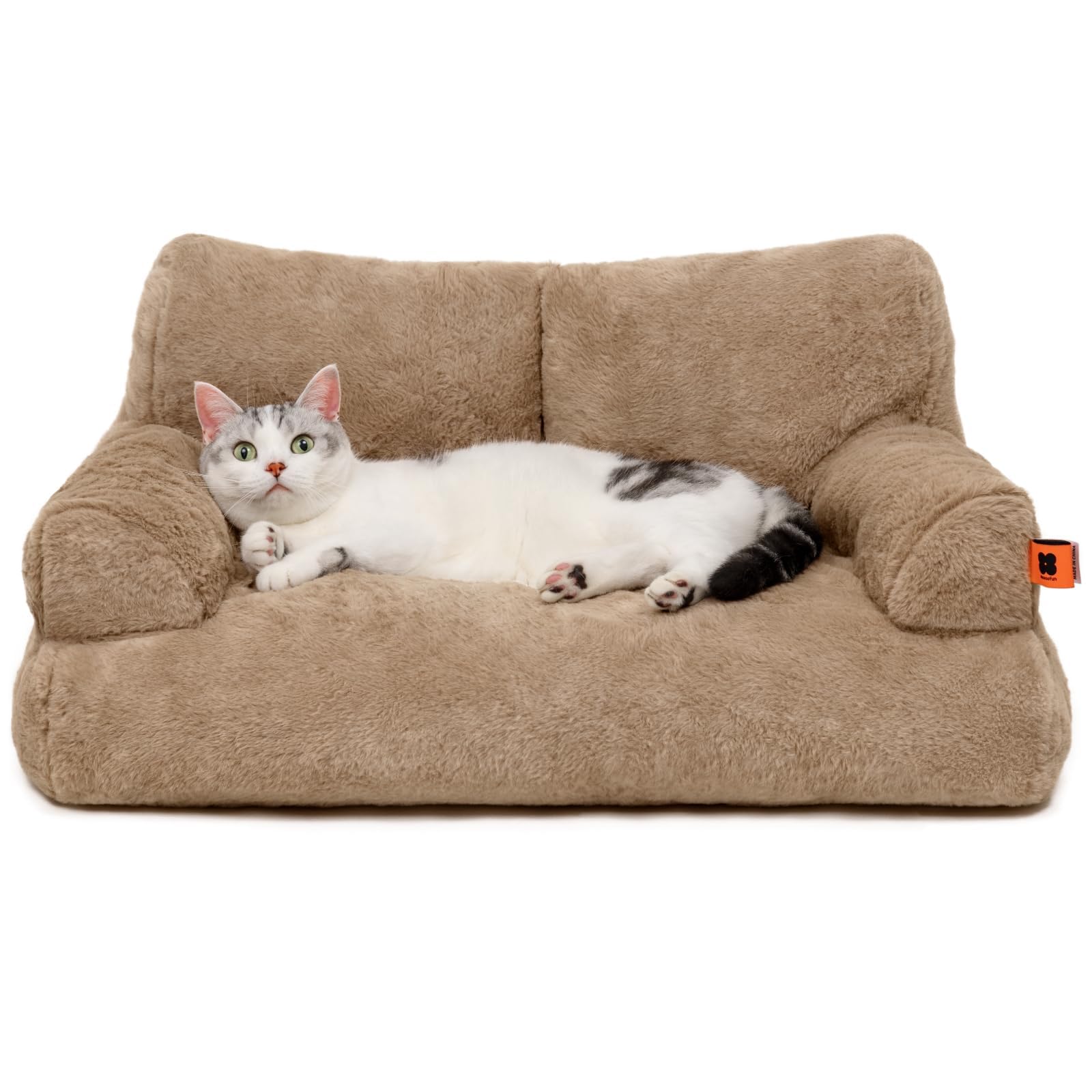 MEWOOFUN Cuccia grande per gatti, 66 x 48 cm, soffice e morbido, per cani e gatti di medie e piccole, graziosa cuccia per gatti con fondo antiscivolo (Cachi)