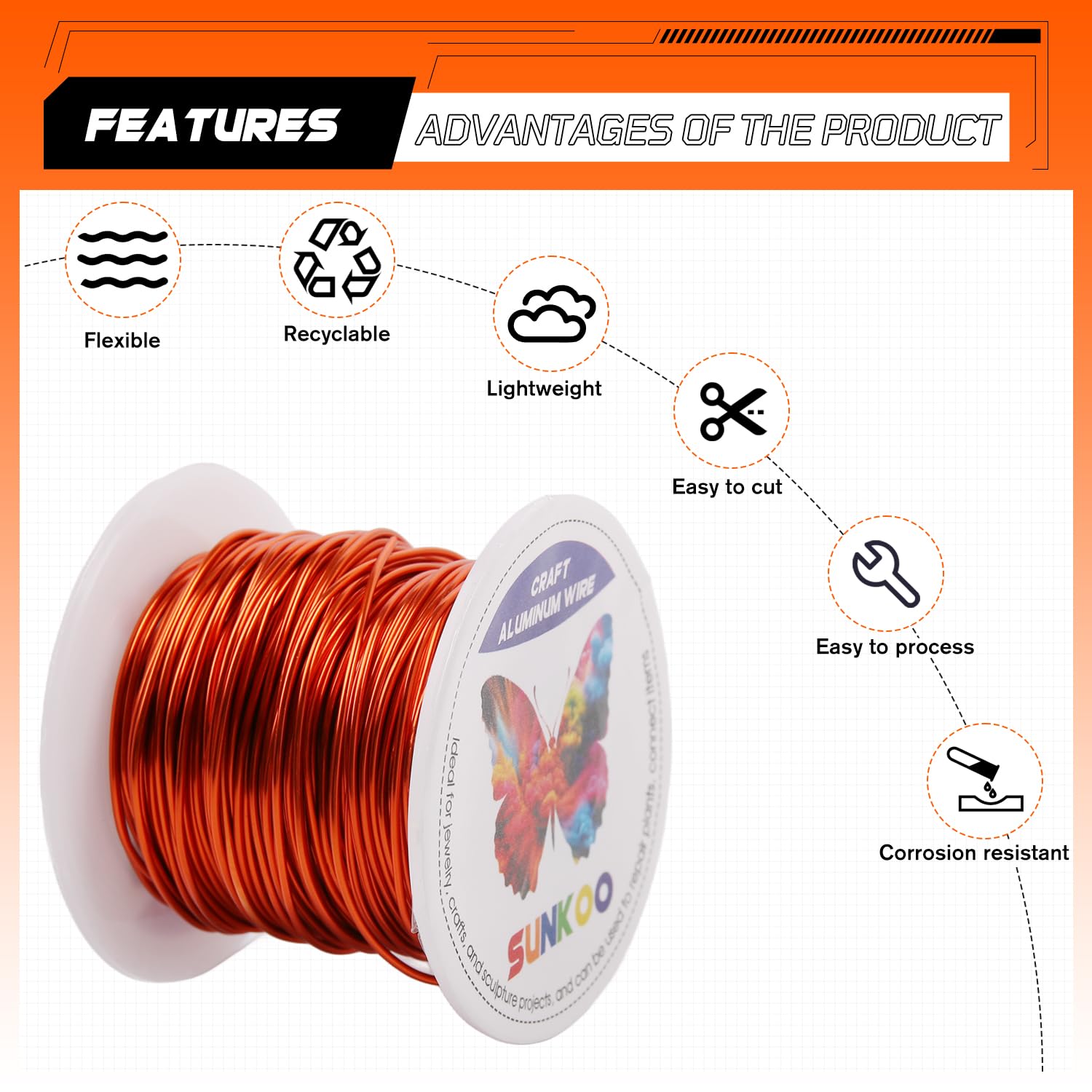 Sunkoo 18 Gauge 1mm Orange Aluminium Craft Wire,98.4Ft Bendable Wire for Jewellery Making Sculpting, Floristry, Armature - Image 4