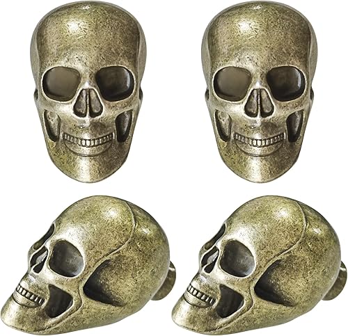 Miniatura 8 de BAMI-LEE House Pomo vintage de calavera para armario, 4 piezas para muebles de cocina, aparador, armario con tornillos (lata antigua)