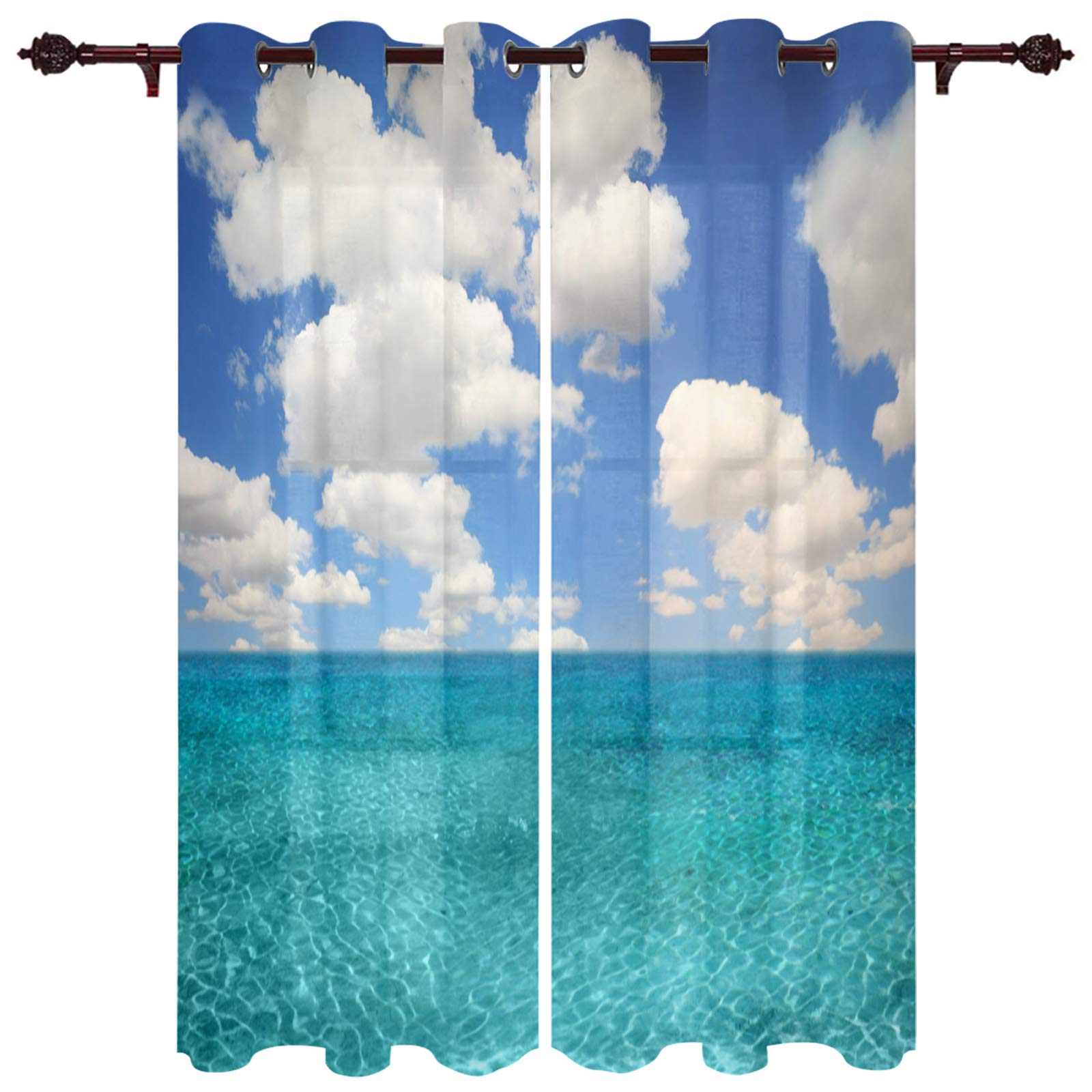 Big buy store Blackout Curtains Panels Ocean Cloud Thermal Insulated Grommet Window Curtains Sunshine Summer Room Darkening Curtain Drapes for Bedroom