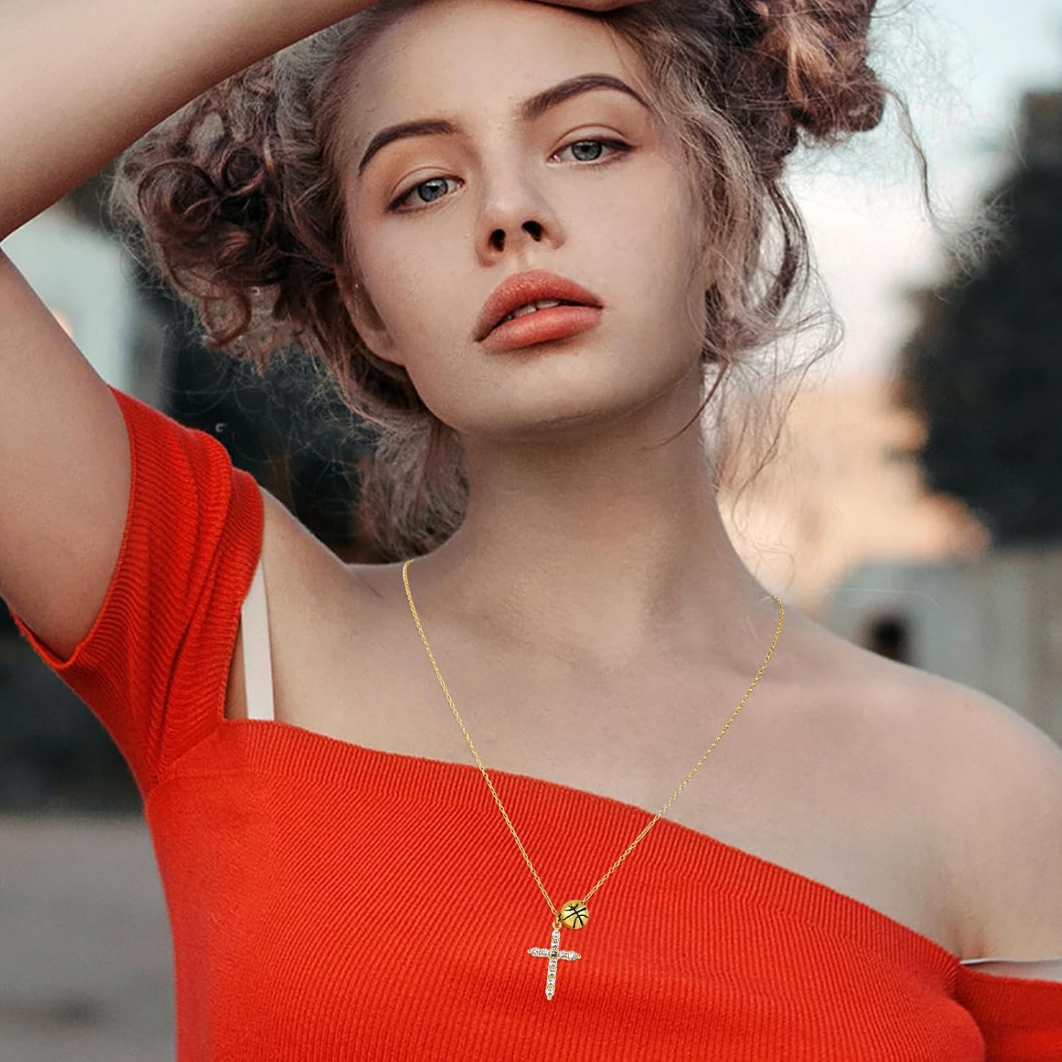 Sport Cross Necklace for Woman, Gold-Colored Sport Theme Necklace with Cross Pendant Jewelry for Fans Players - Image 5