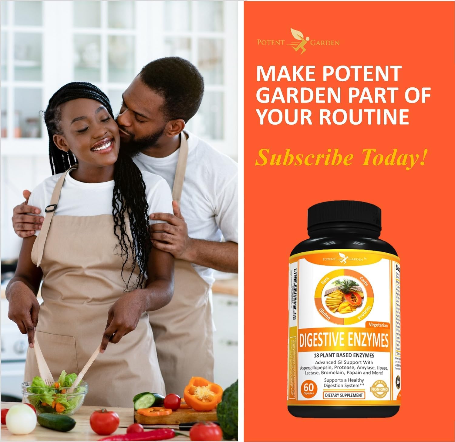 Potent Garden Digestive Enzymes -18 Plant Based Enzymes with amylase lipase bromelain Protease lactase & Other Enzymes - One Pre Meal Pill Supports Healthy Digestion & Nutrient Absorption 60 Caps