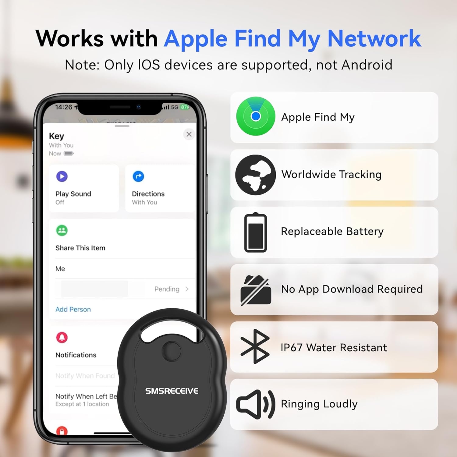 SMSRECEIVE Air Tracker Tag Features