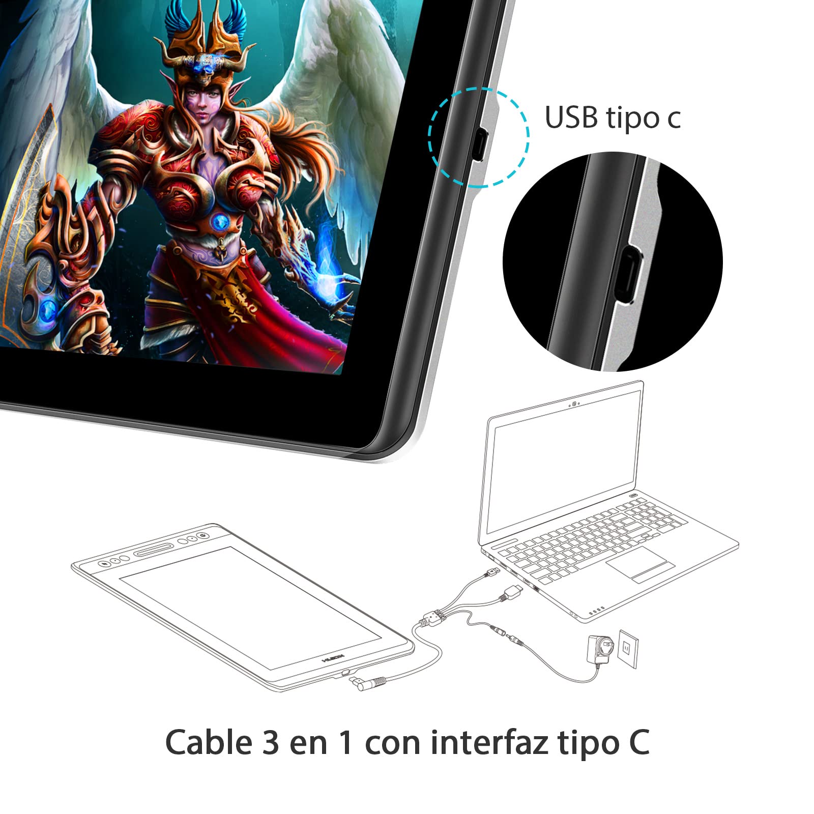 HUION Kamvas Pro 13 Tableta Gráfica con Pantalla, 120% sRGB, Monitor de Dibujo Laminado Completo, Pantalla de Lápiz Full HD de 13,3 Pulgadas y Lápiz Digital Preciso para Diseño Digital, con Soporte
