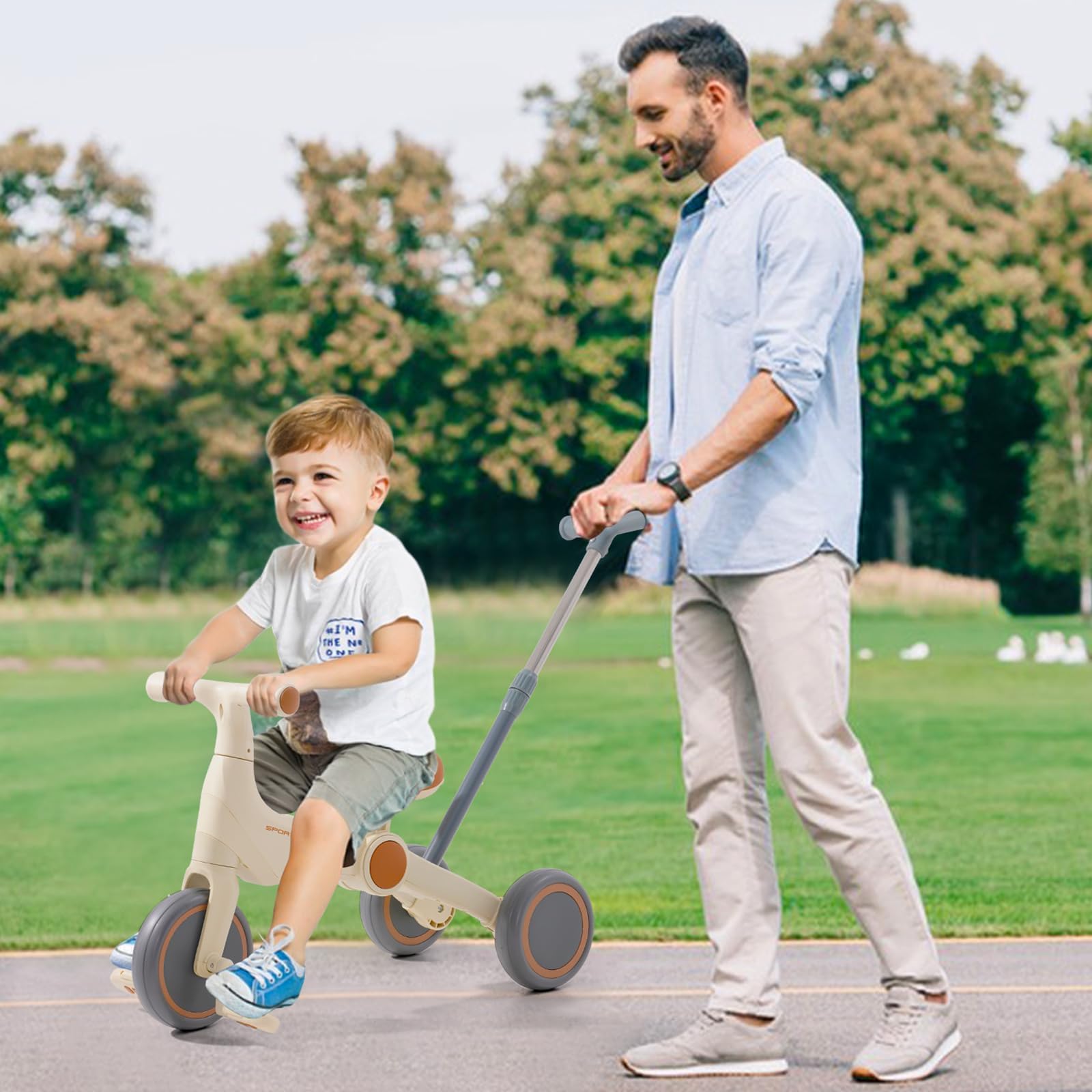 Kinder Laufrad ab 1 Jahr,Kinderdreirad mit Schubstange,Musik und Licht,Kinder Laufrad ab 1 Jahr, mit verstellbarem Schiebegriff und abnehmbaren Pedalen für Kinder ab 12 Monaten