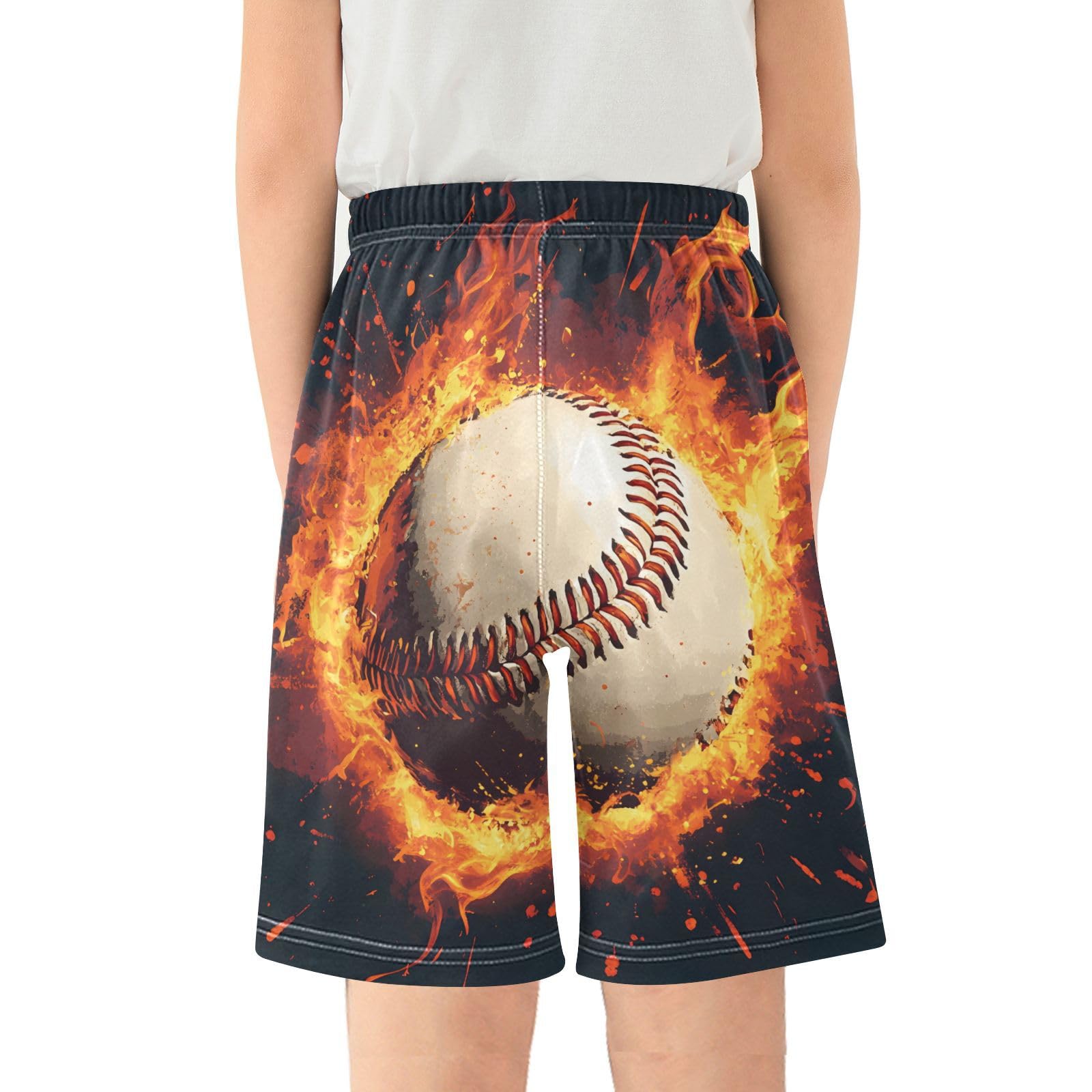 ALAZA boy Shorts Baseball Magma Flame Youth Athletic Shorts for Boys and Girls Size 11-12 Years Multicolor