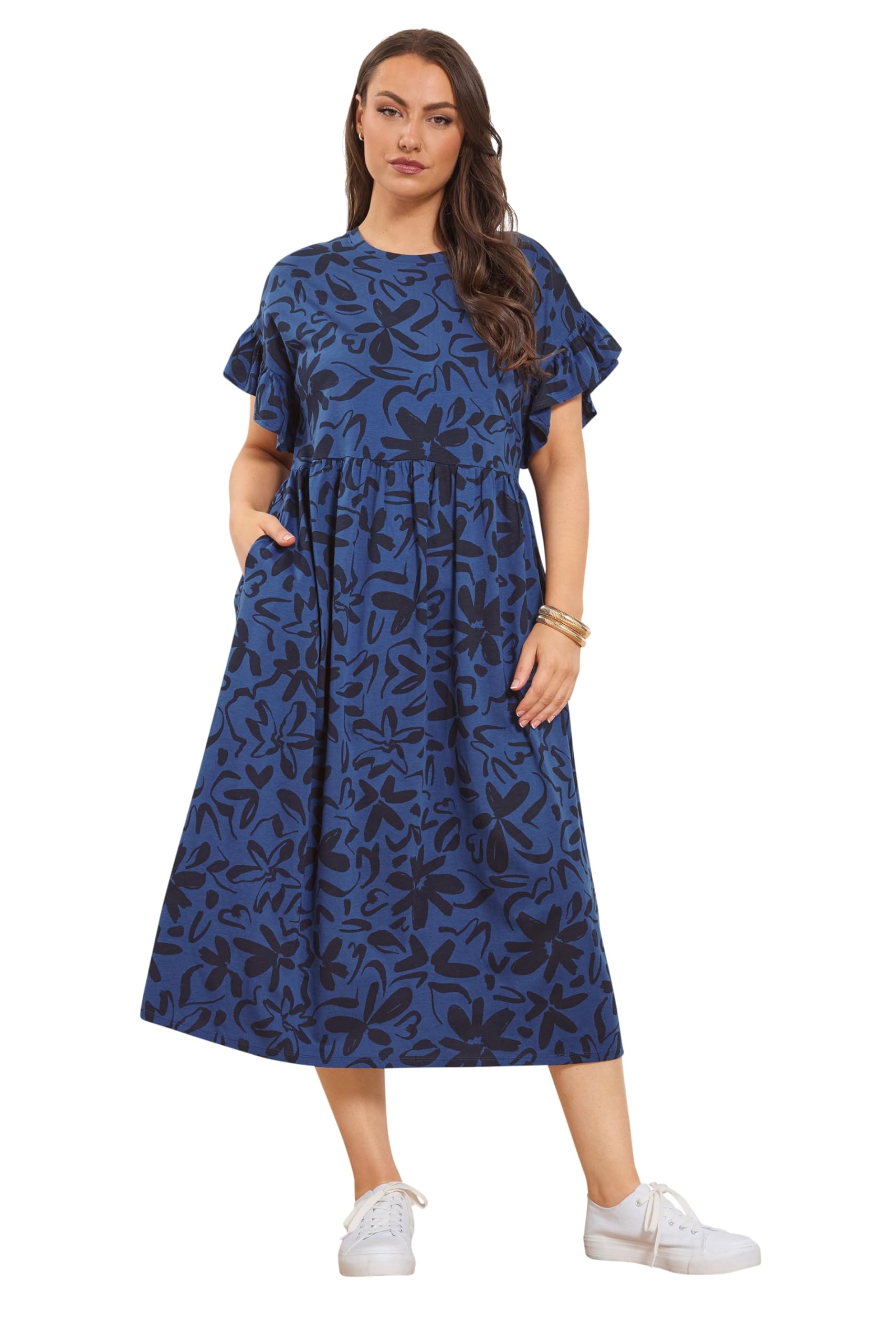 Yours Women's Mid Navy Abstract Floral Midi Dress In Size 20