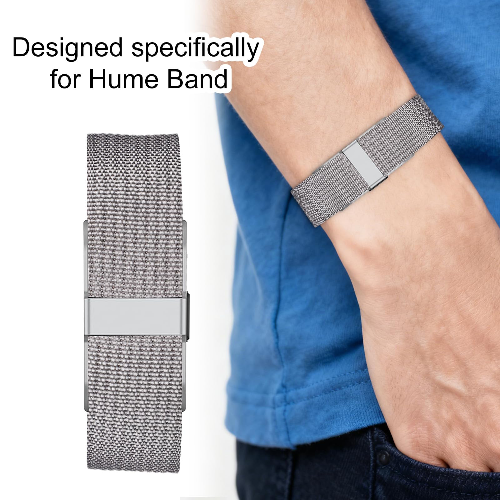 Brazalete Nylon Reemplazo para Hume Band, Pulsera Tejida Transpirable con Hebilla Metálica Ajustable para Hume Health Band Rastreador Fitness Confort Uso Todo el Día (Gris) — view 5